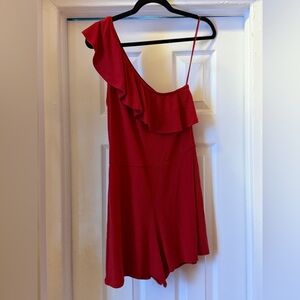 Express Vibrant Red One-Shoulder Romper